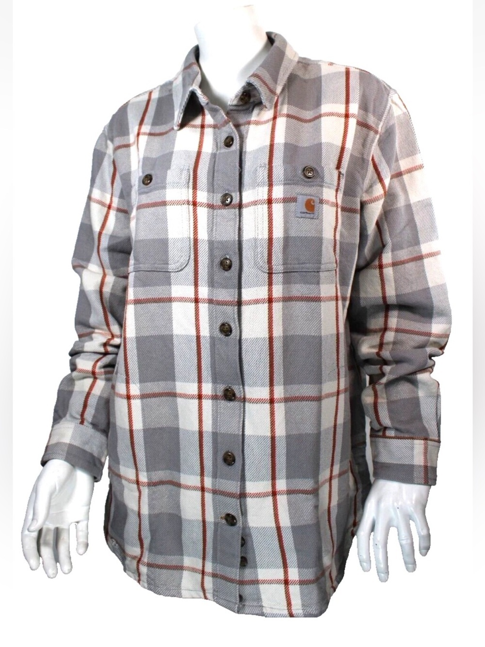 Carhartt Plaid Shirt Jacket in Cream, Gray and Red-Accents Loose Fit